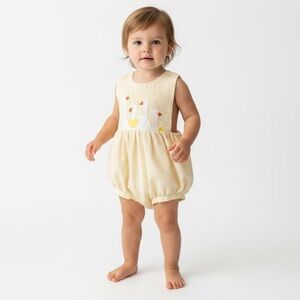 Vintage Kids Exchange Baby Yellow Seersucker Embroidered Ducks Romper 18 Months
